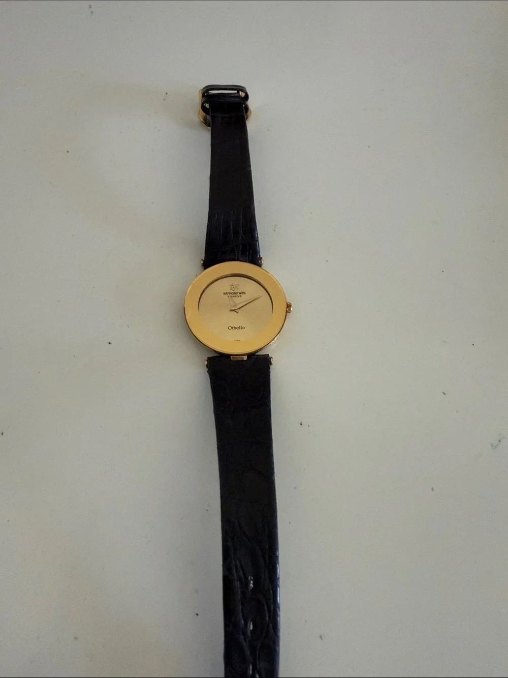 RW&CO. Gold-Tone Dial Men's Watch with Black Leather Strap